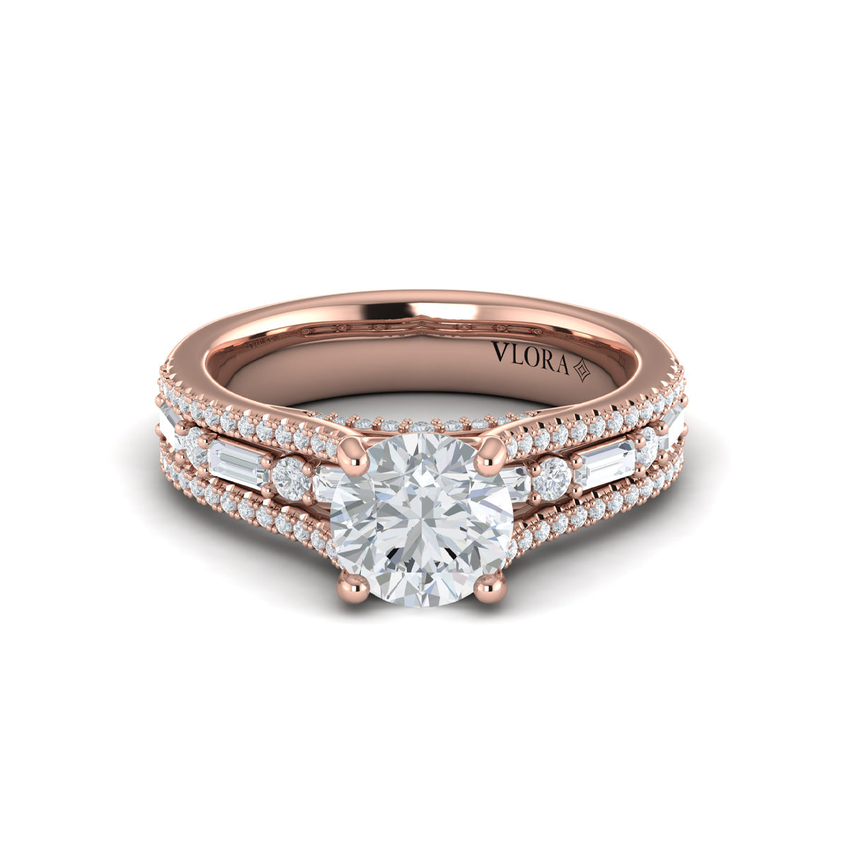 14kt Rose Gold Multi-Diamond Split Shank Engagement Ring