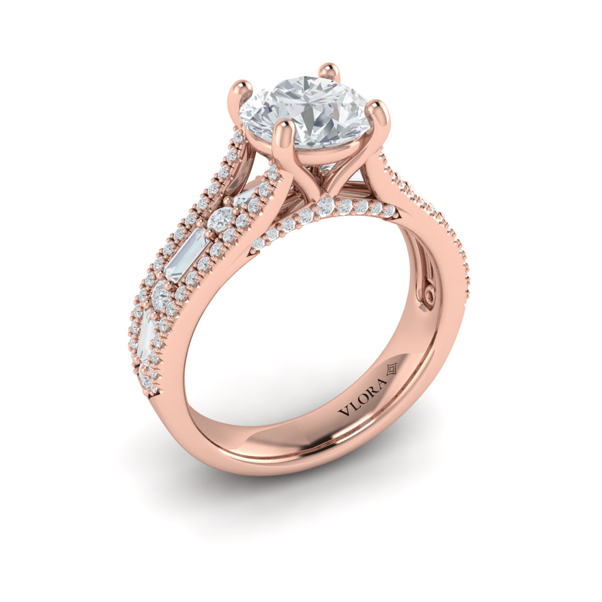 14kt Rose Gold Multi-Diamond Split Shank Engagement Ring