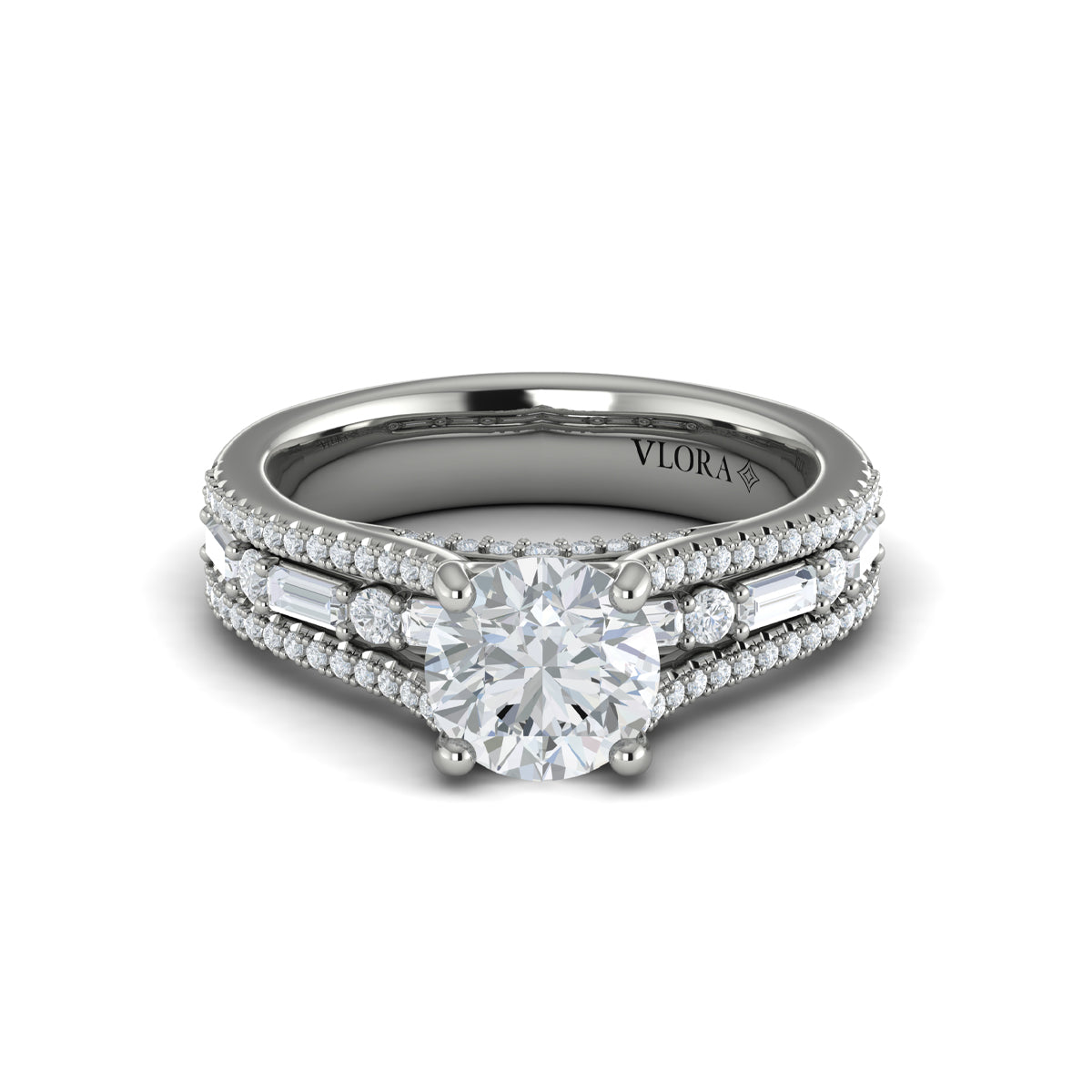 14K White Gold Multi-Diamond Split Shank Engagement Ring