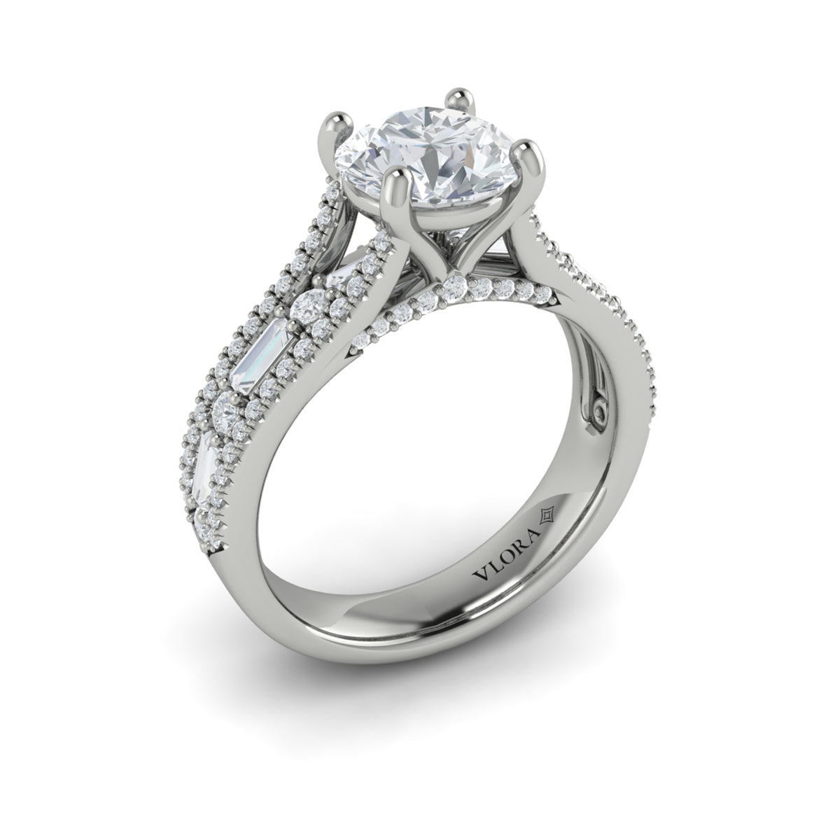 14K White Gold Multi-Diamond Split Shank Engagement Ring