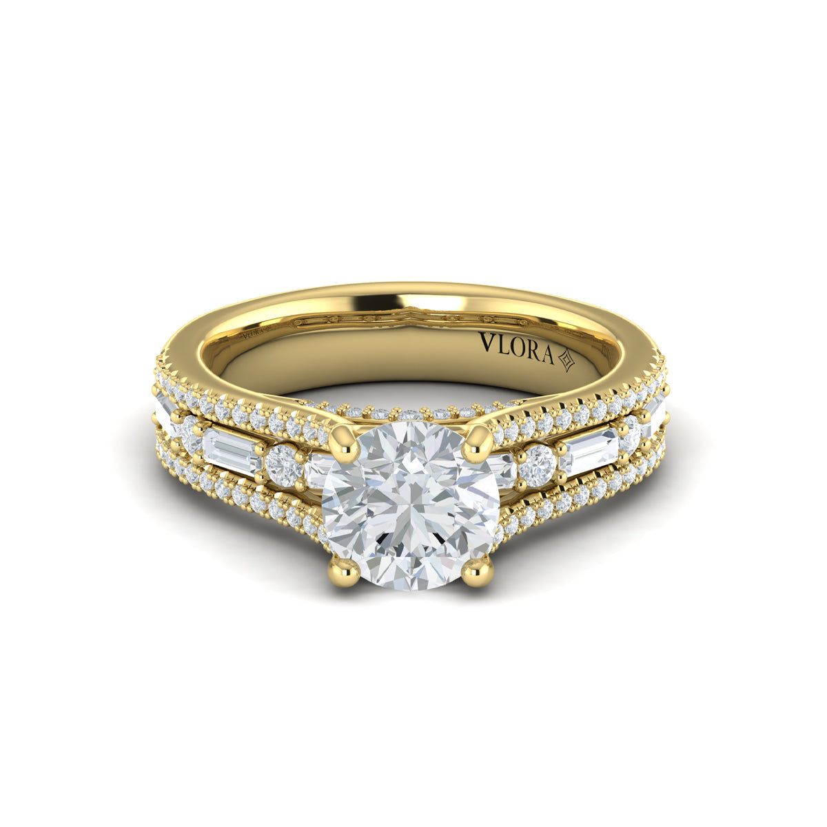 14kt Yellow Gold Multi-Diamond Crowned Engagement Ring