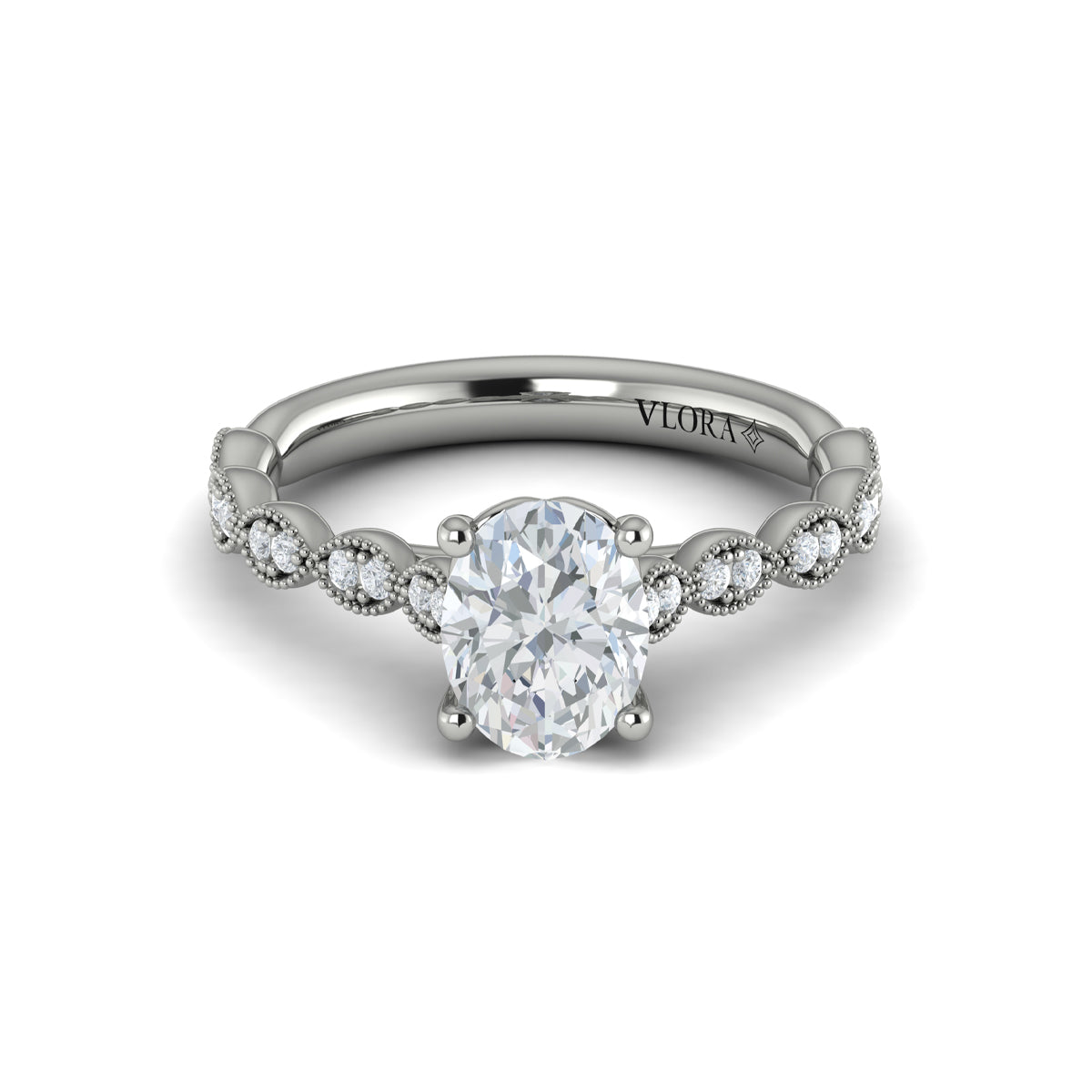 14K White Gold Oval Diamond Unity Engagement Ring