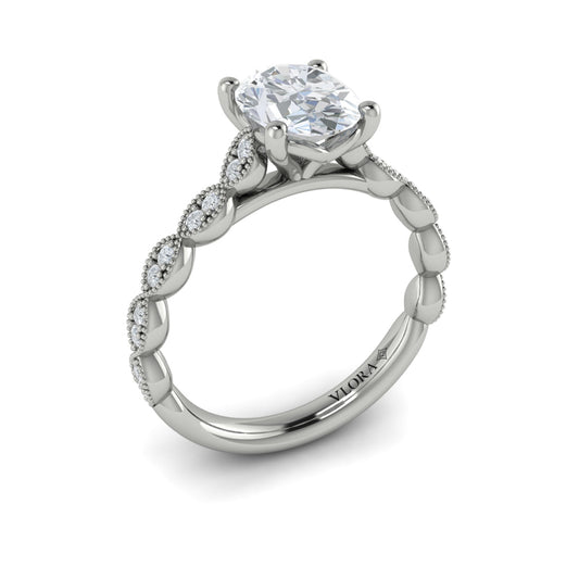14K White Gold Oval Diamond Unity Engagement Ring