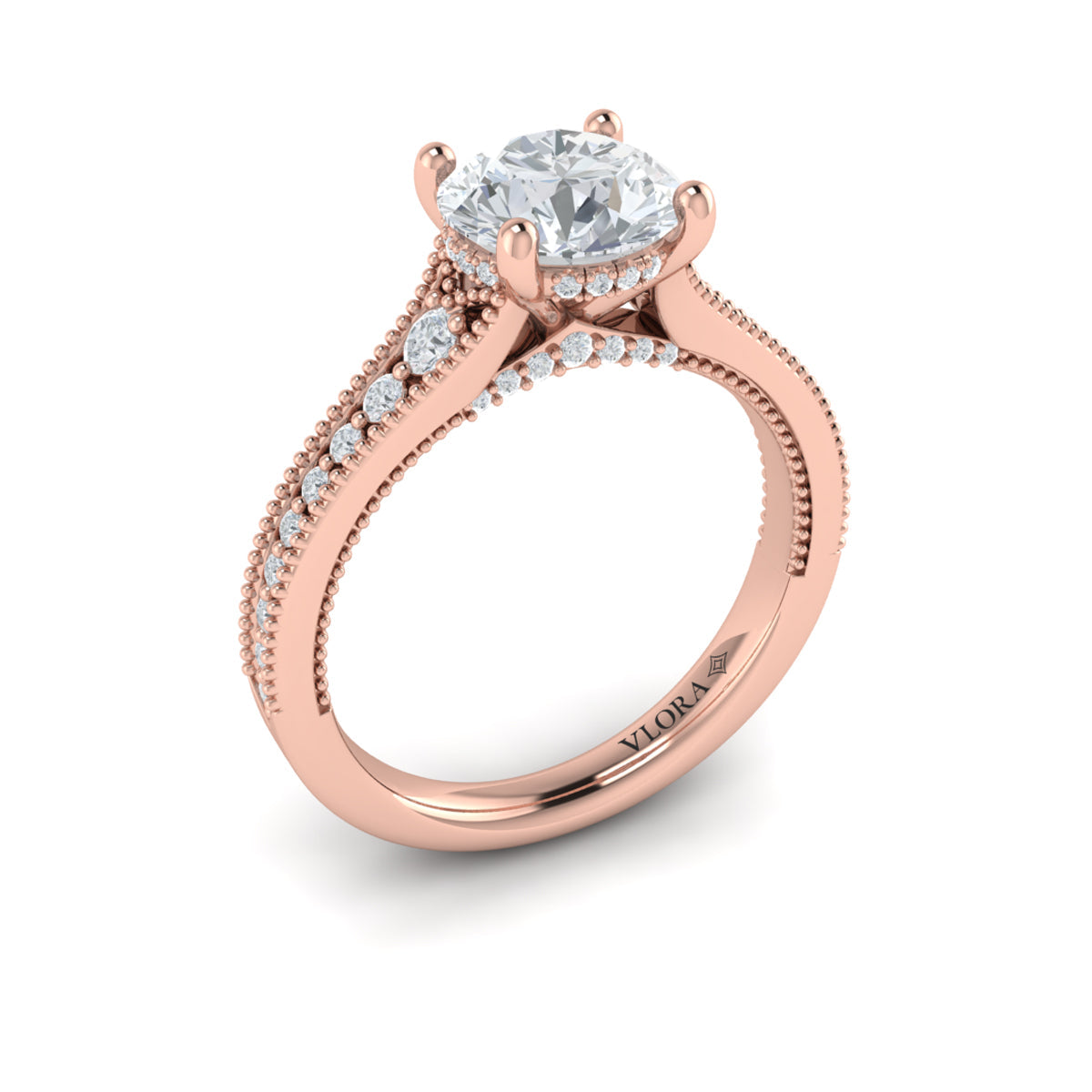 18kt Rose Gold Hidden Halo Diamond Engagement Ring