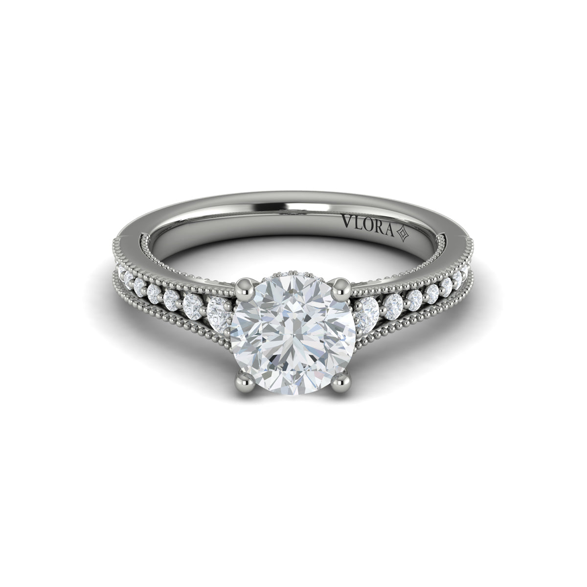 14K White Gold Round Diamond Hidden Halo Engagement Ring