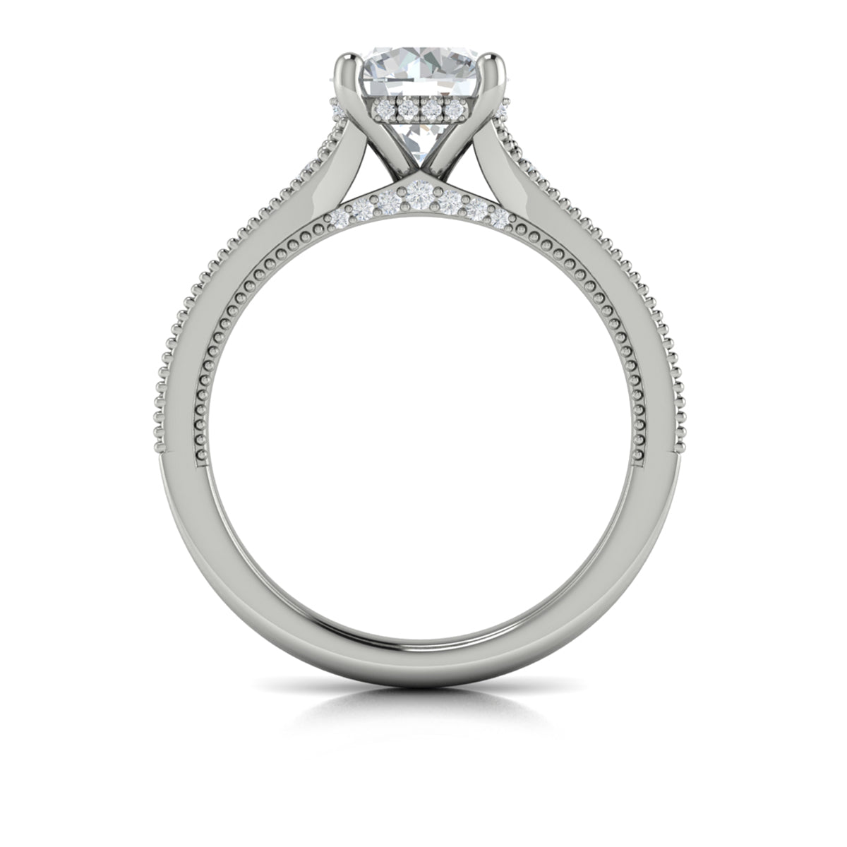 14K White Gold Round Diamond Hidden Halo Engagement Ring