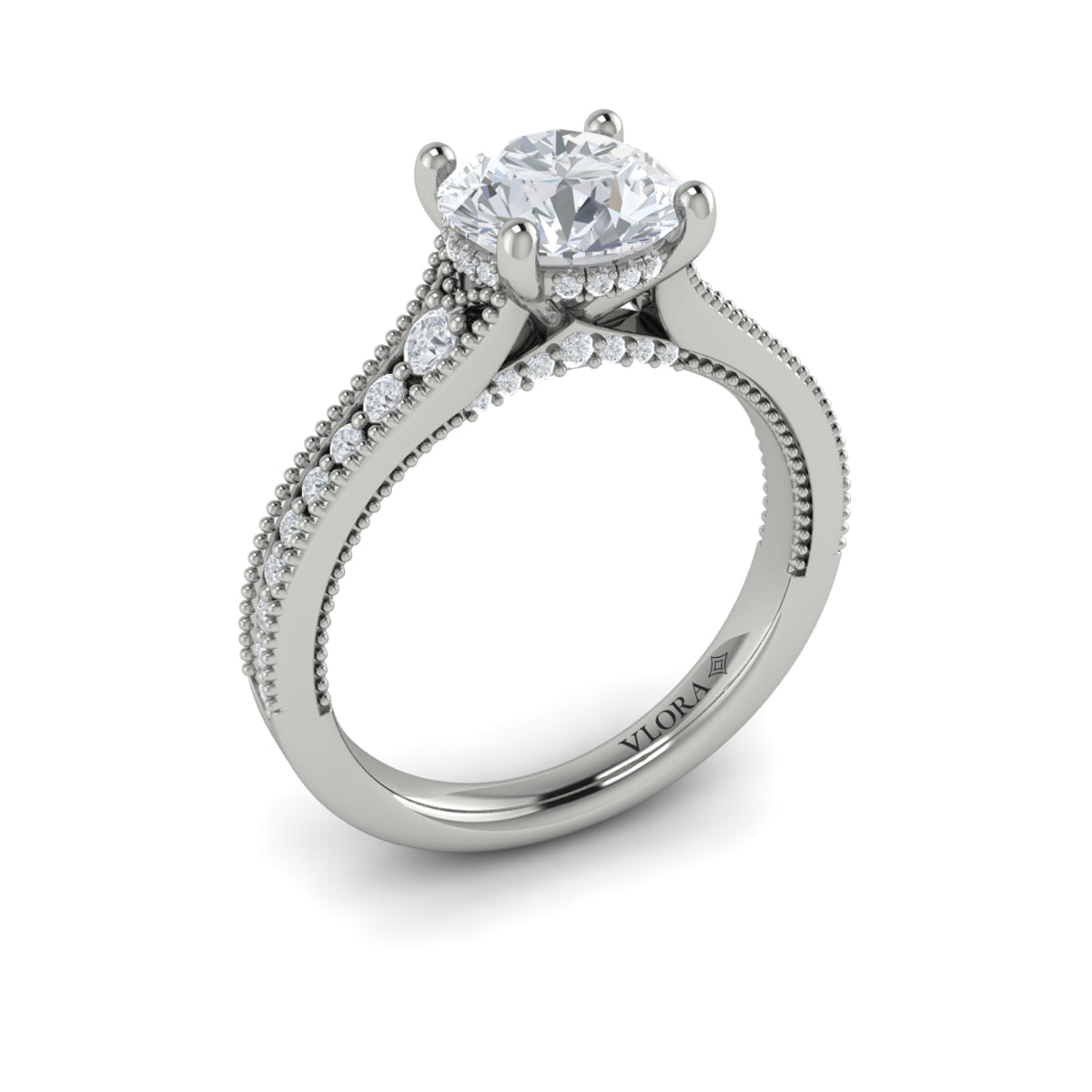 14K White Gold Round Diamond Hidden Halo Engagement Ring
