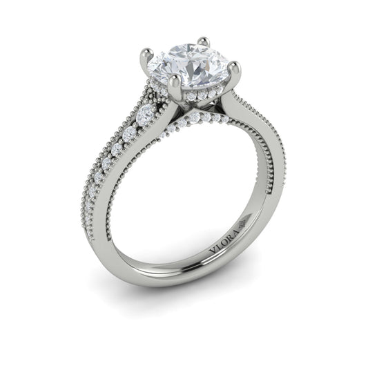 14K White Gold Round Diamond Hidden Halo Engagement Ring