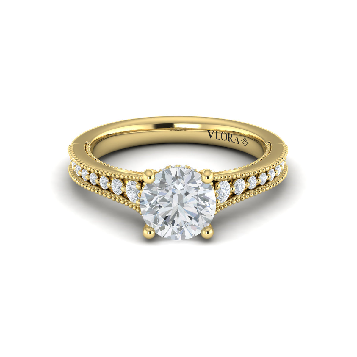 18kt Yellow Gold Round Diamond Hidden Halo Engagement Ring