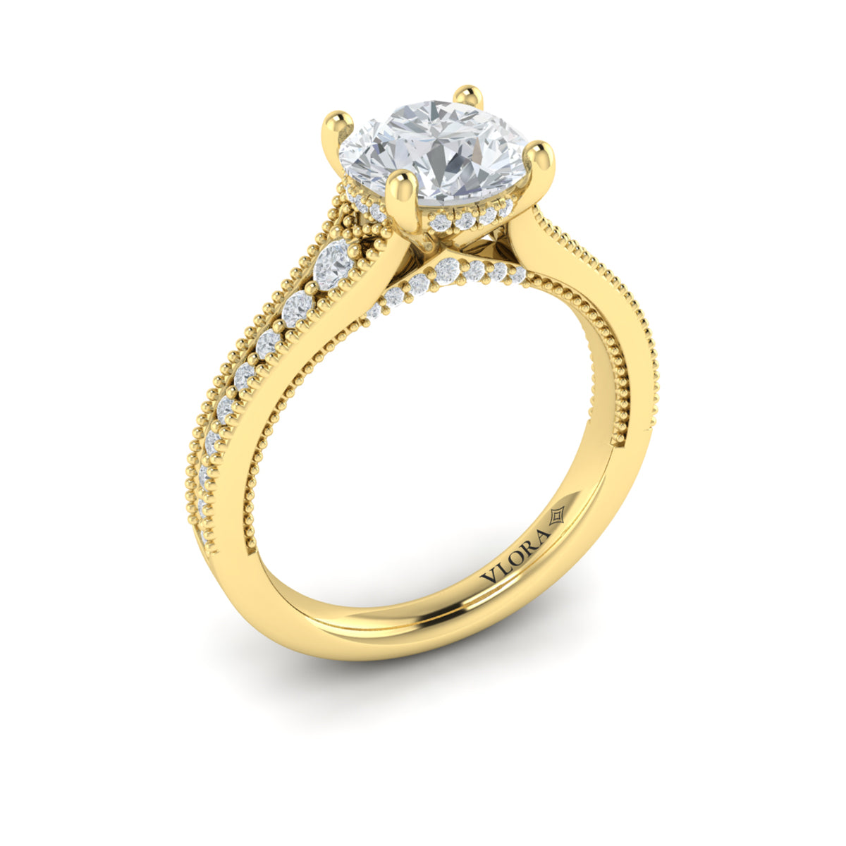 18kt Yellow Gold Round Diamond Hidden Halo Engagement Ring