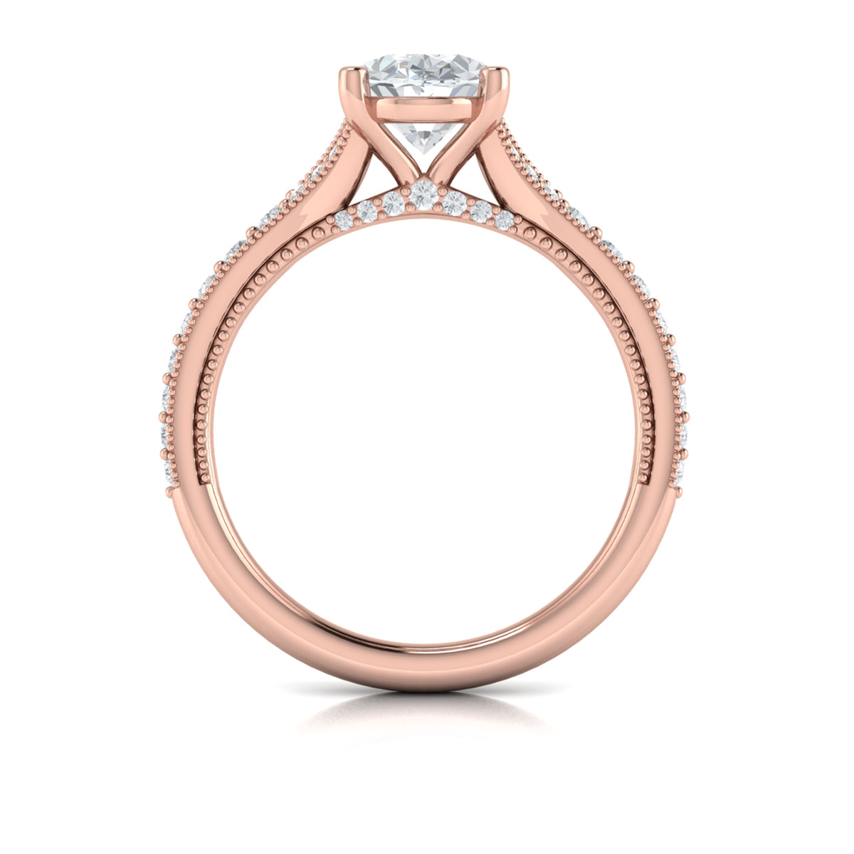 18kt Rose Gold Oval Diamond Vintage Split Shank Ring