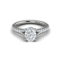 14K White Gold Oval Diamond Vintage Split Shank Ring