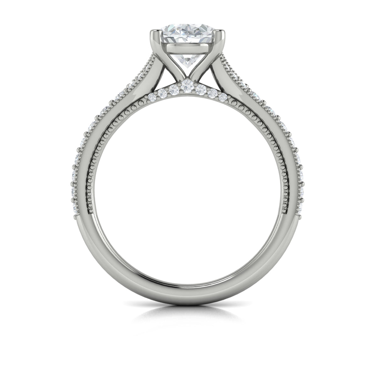 14K White Gold Oval Diamond Vintage Split Shank Ring