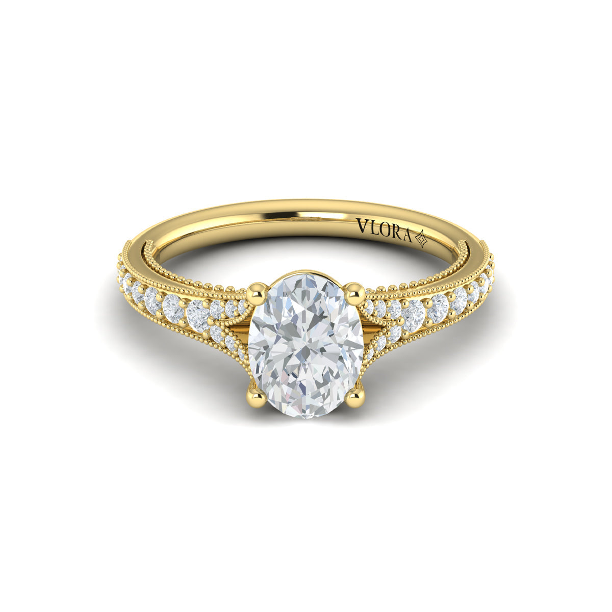 14kt Yellow Gold Oval Diamond Vintage Split Shank Ring