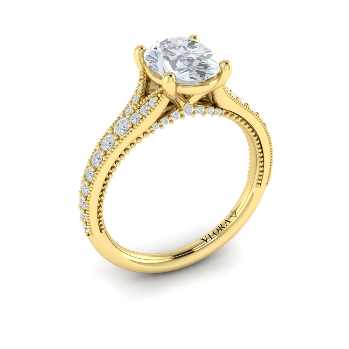 14kt Yellow Gold Oval Diamond Vintage Split Shank Ring