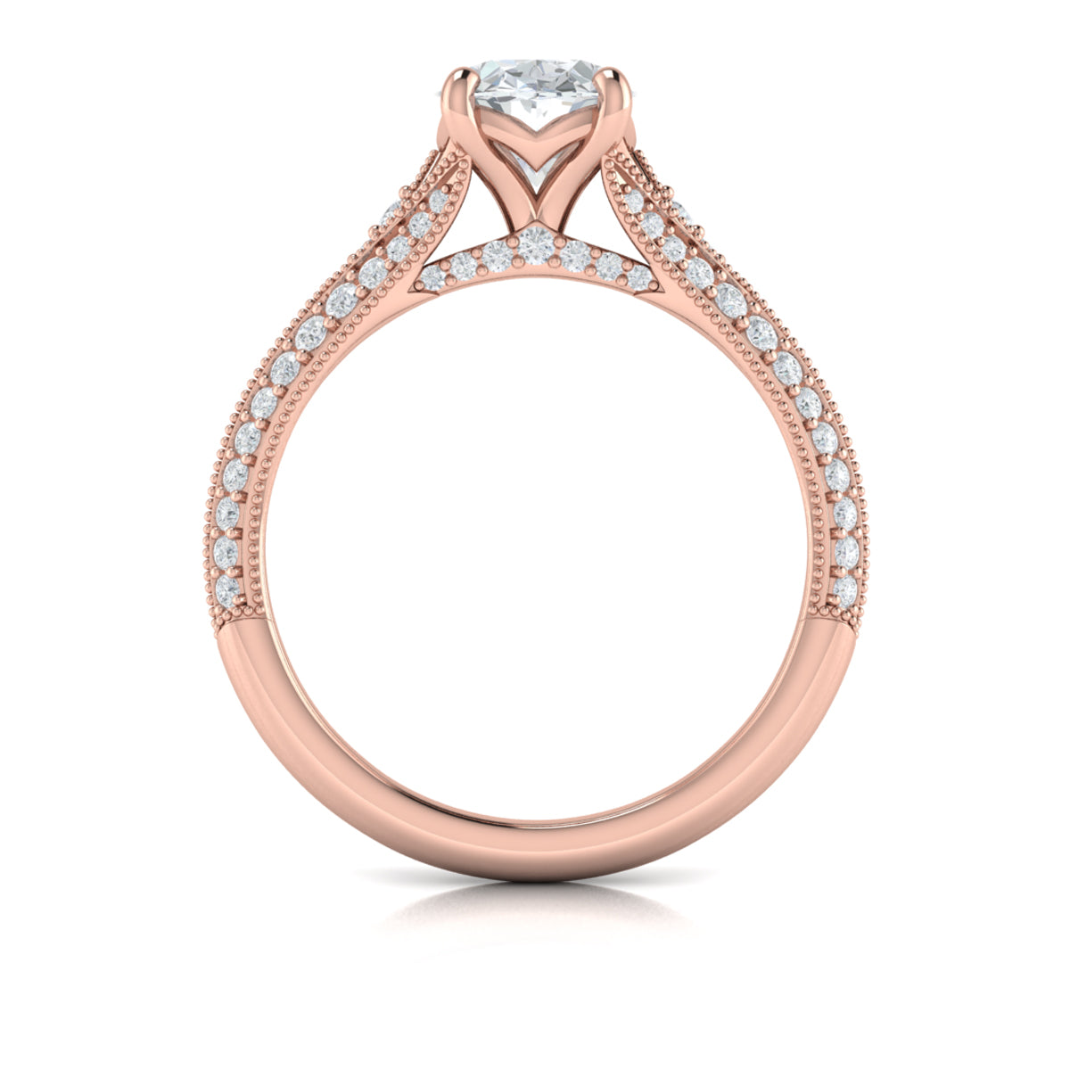 14kt Rose Gold Oval Diamond Split Shank Engagement Ring