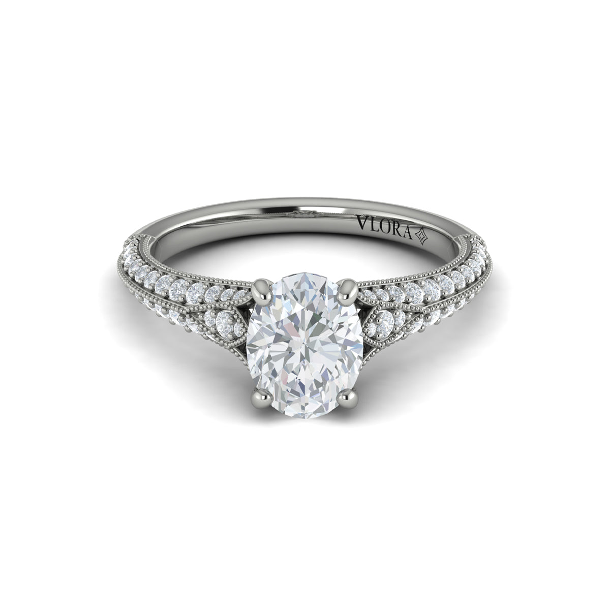 14K White Gold Oval Diamond Split Shank Engagement Ring