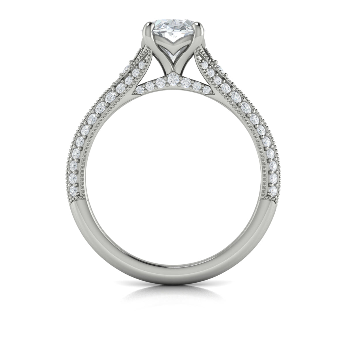 14K White Gold Oval Diamond Split Shank Engagement Ring