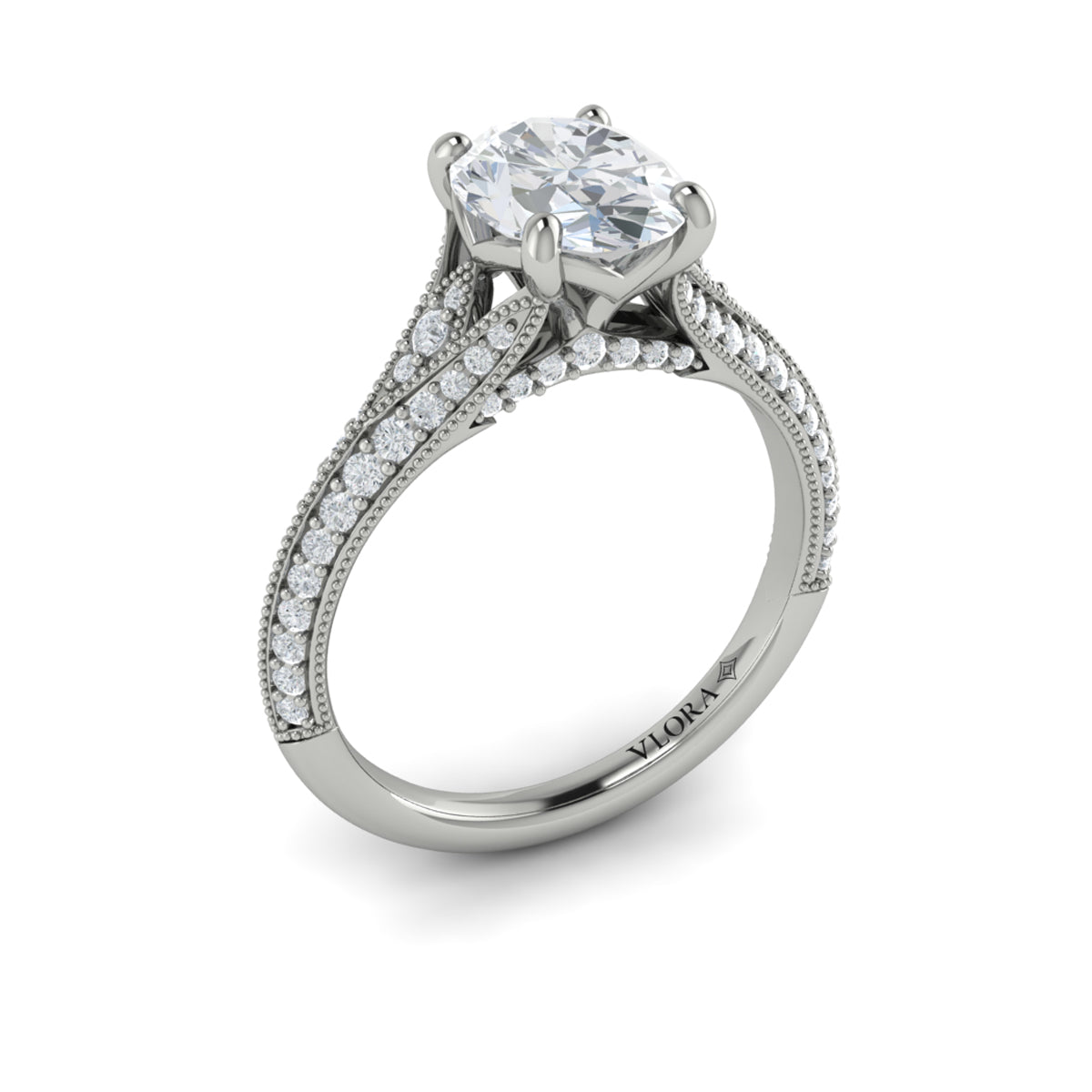 14K White Gold Oval Diamond Split Shank Engagement Ring