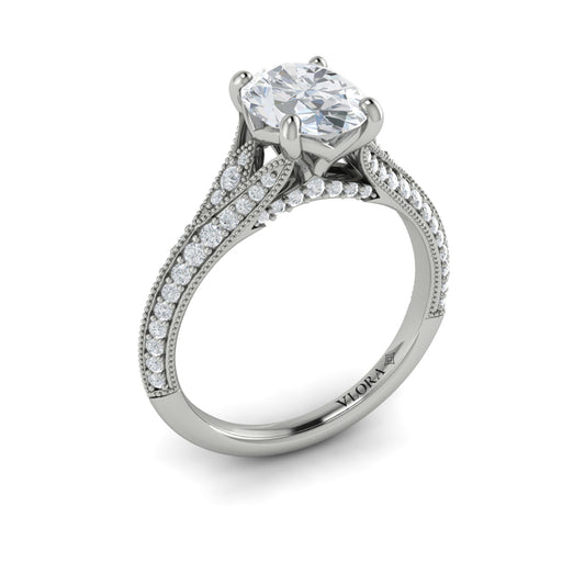 14K White Gold Oval Diamond Split Shank Engagement Ring