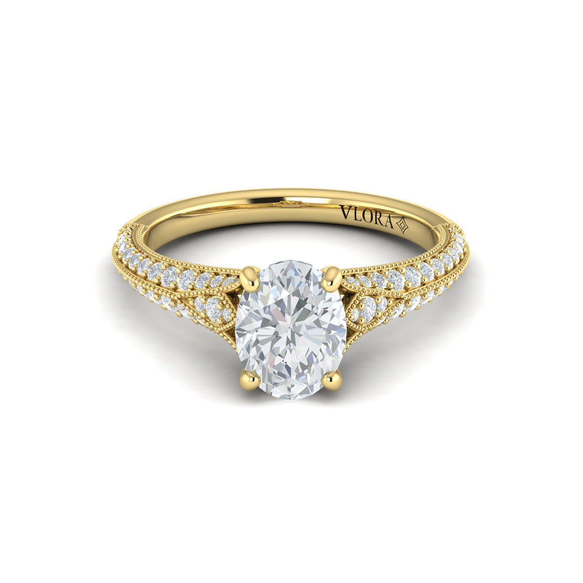 18kt Yellow Gold Oval Diamond Vintage Split Shank Ring
