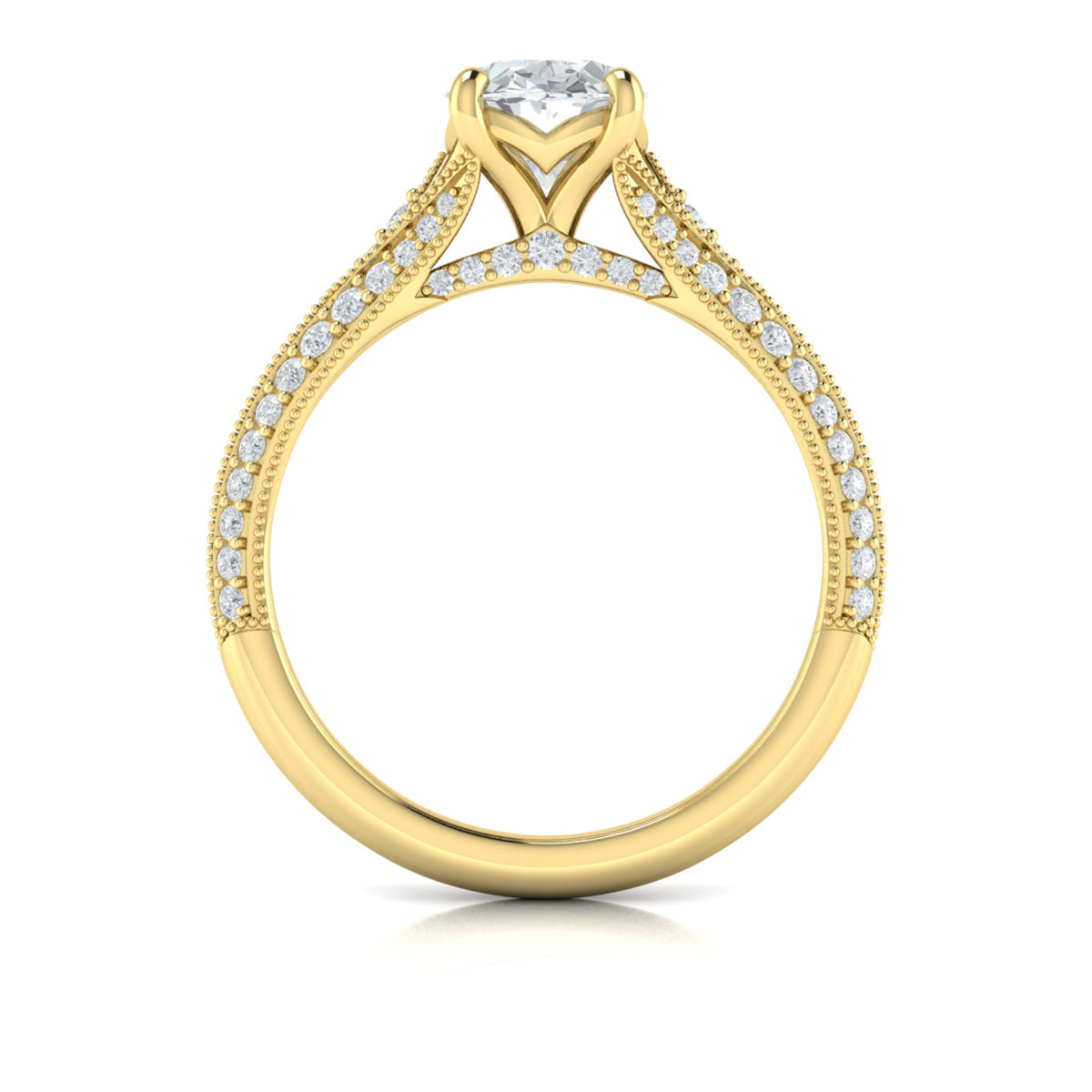 18kt Yellow Gold Oval Diamond Vintage Split Shank Ring