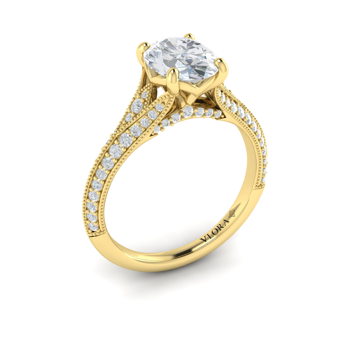 18kt Yellow Gold Oval Diamond Vintage Split Shank Ring