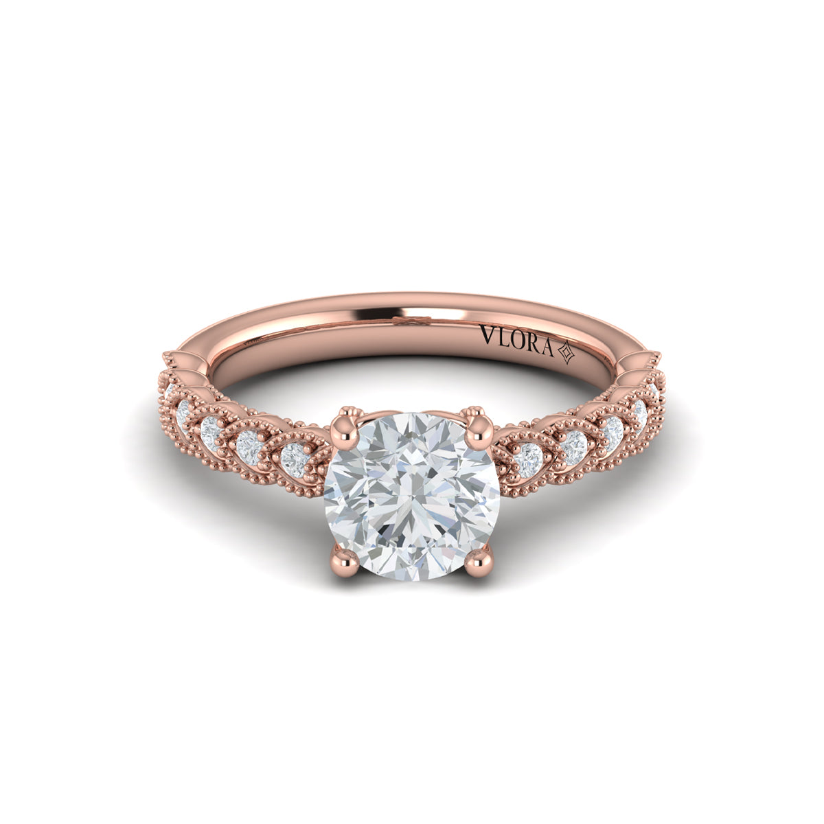 14kt Rose Gold Round Diamond Modern Vintage Ring
