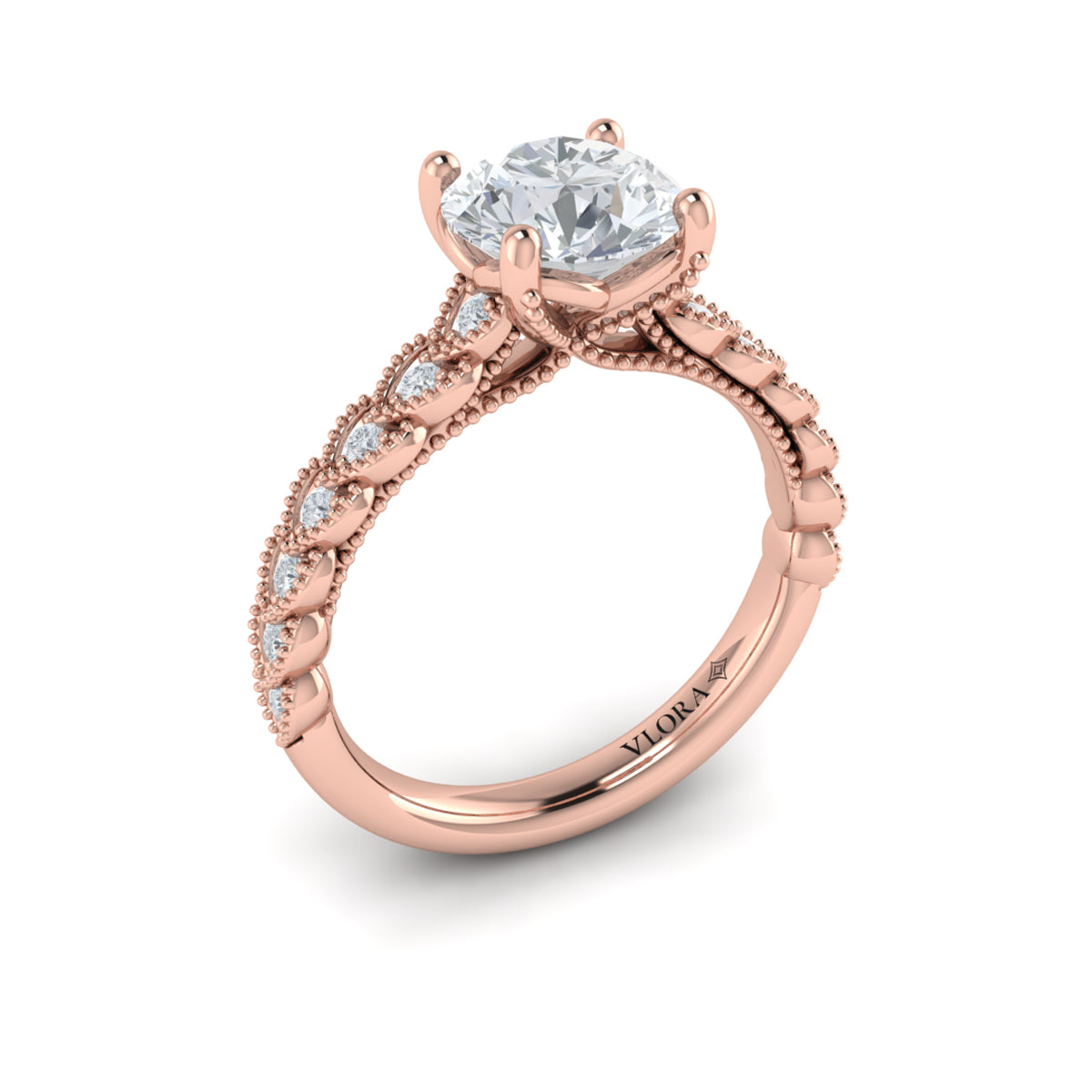 14kt Rose Gold Round Diamond Modern Vintage Ring