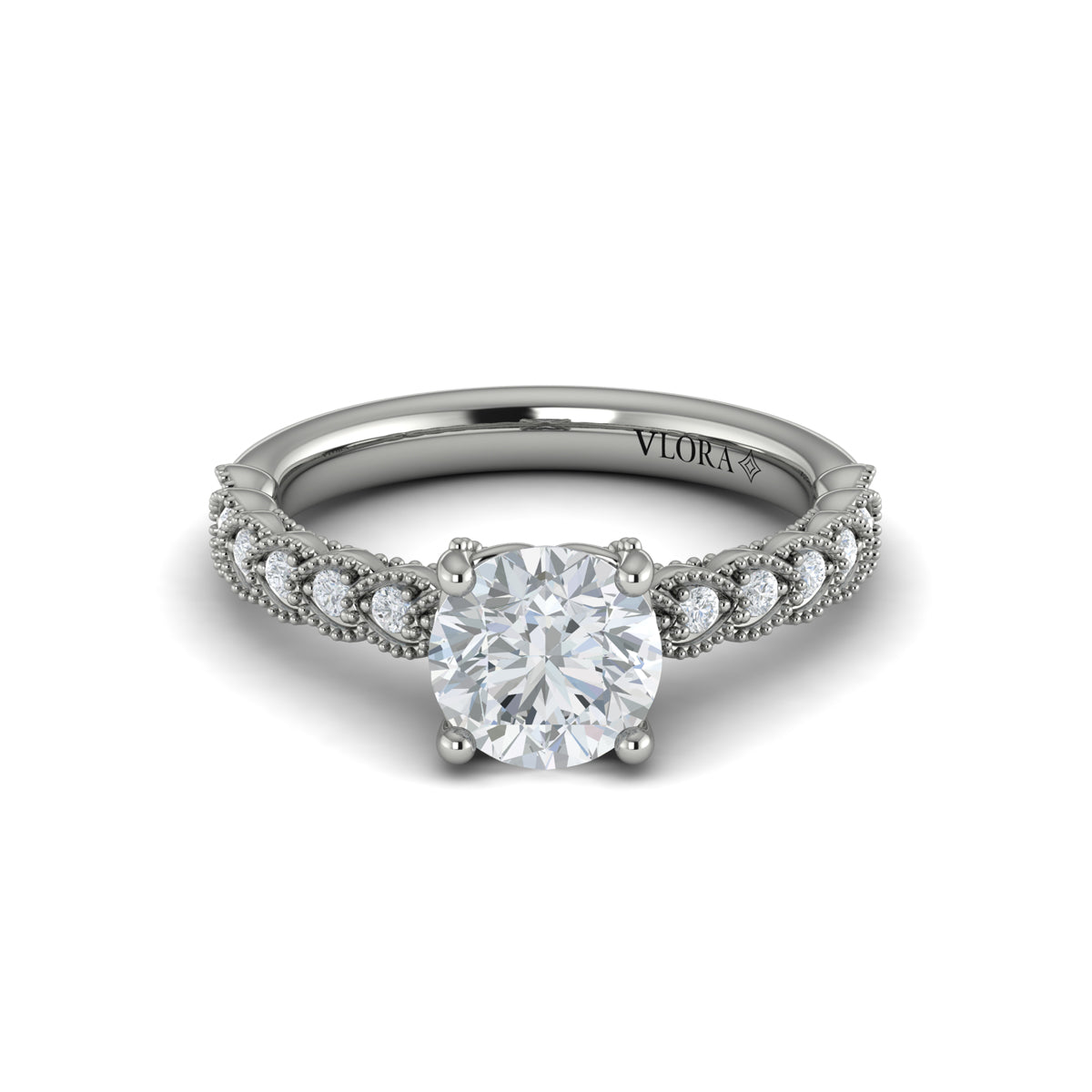 14K White Gold Modern Vintage Diamond Engagement Ring