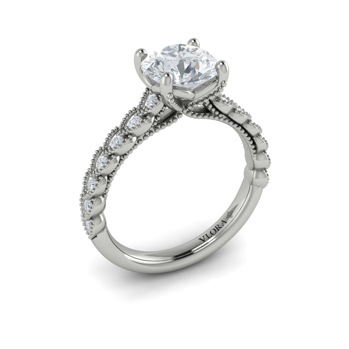 14K White Gold Modern Vintage Diamond Engagement Ring
