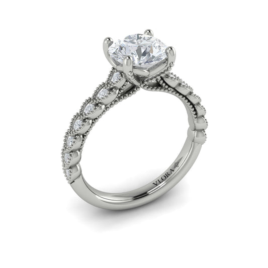 14K White Gold Modern Vintage Diamond Engagement Ring