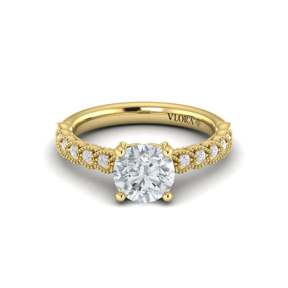 14kt Yellow Gold Round Diamond Modern Vintage Ring