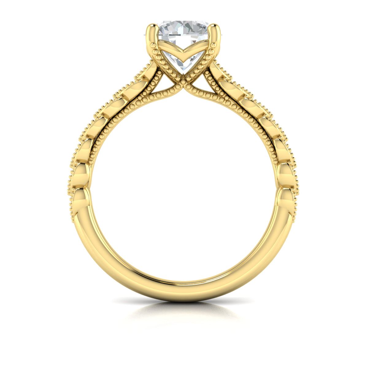 14kt Yellow Gold Round Diamond Modern Vintage Ring