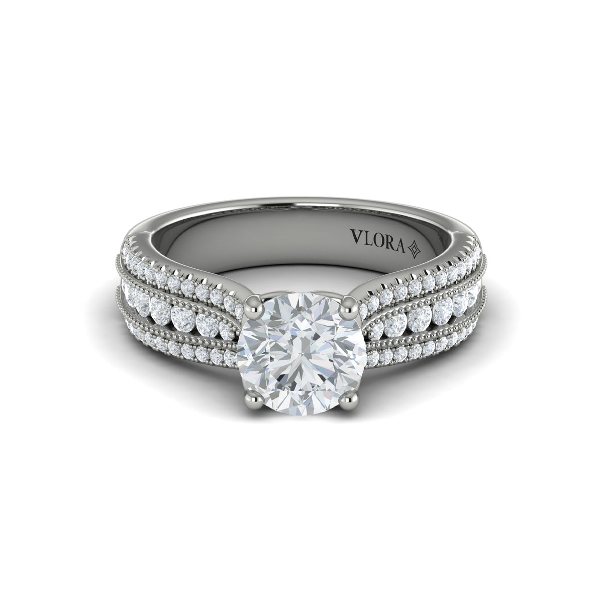 14K White Gold Round Diamond Vintage Engagement Ring