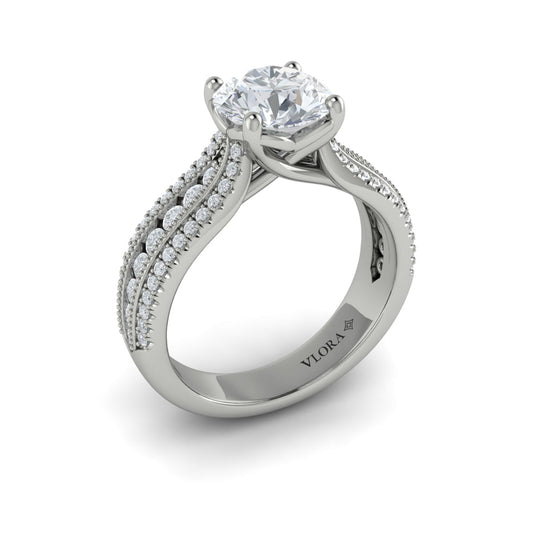 14K White Gold Round Diamond Vintage Engagement Ring