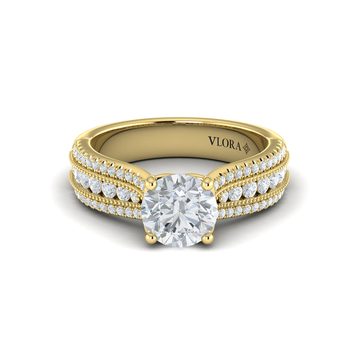 18kt Yellow Gold Round Diamond Vintage Engagement Ring