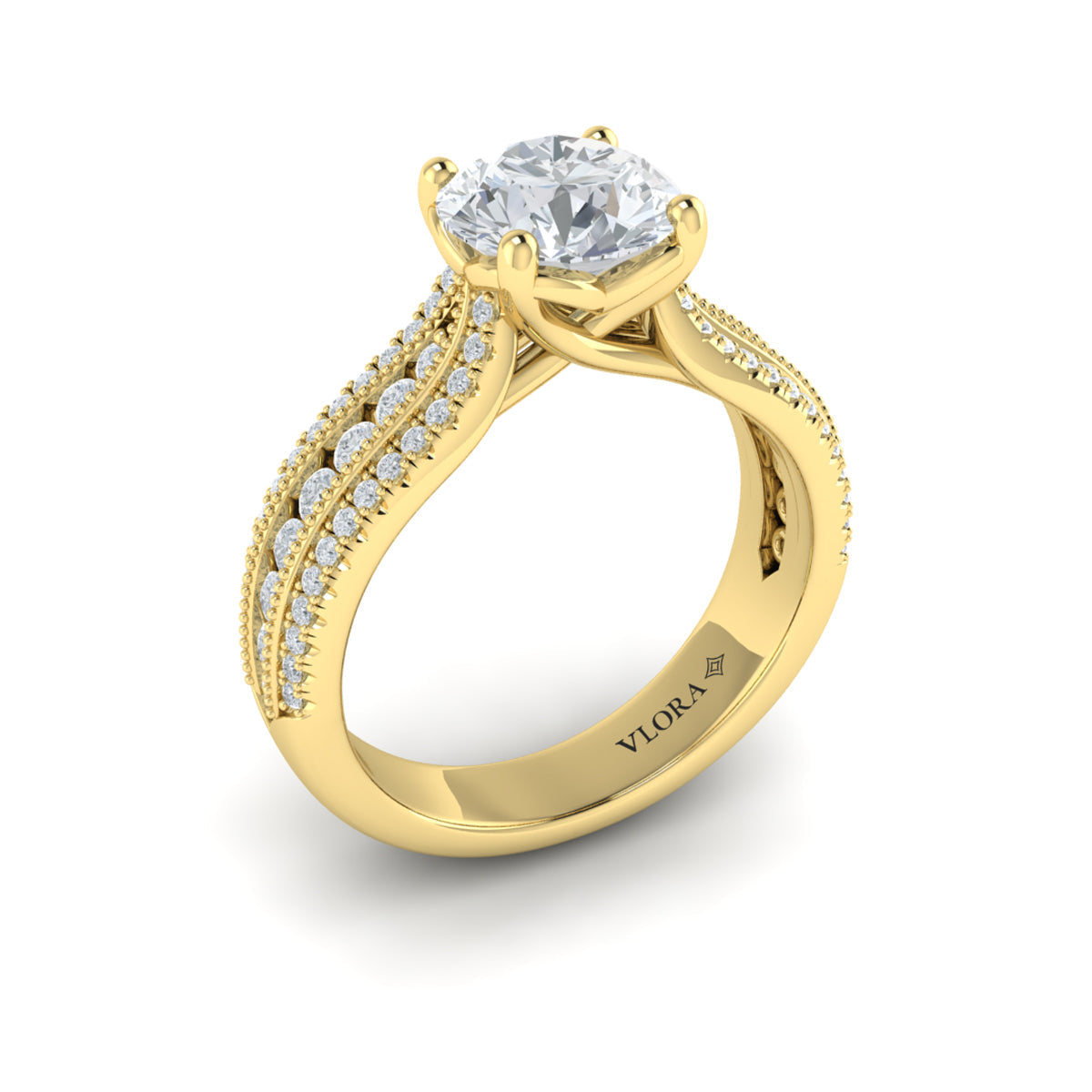 18kt Yellow Gold Round Diamond Vintage Engagement Ring