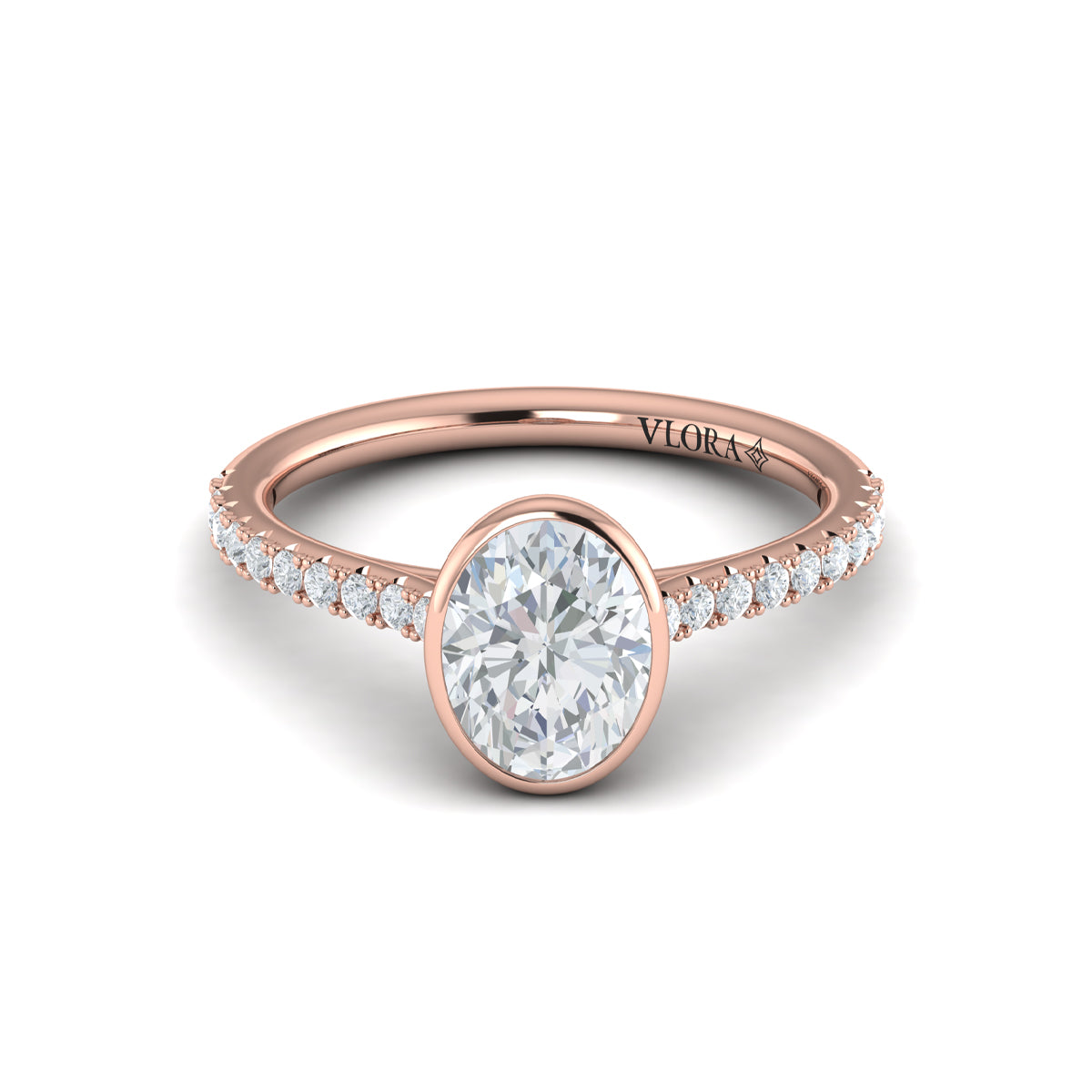 18kt Rose Gold Oval Diamond Bezel Engagement Ring