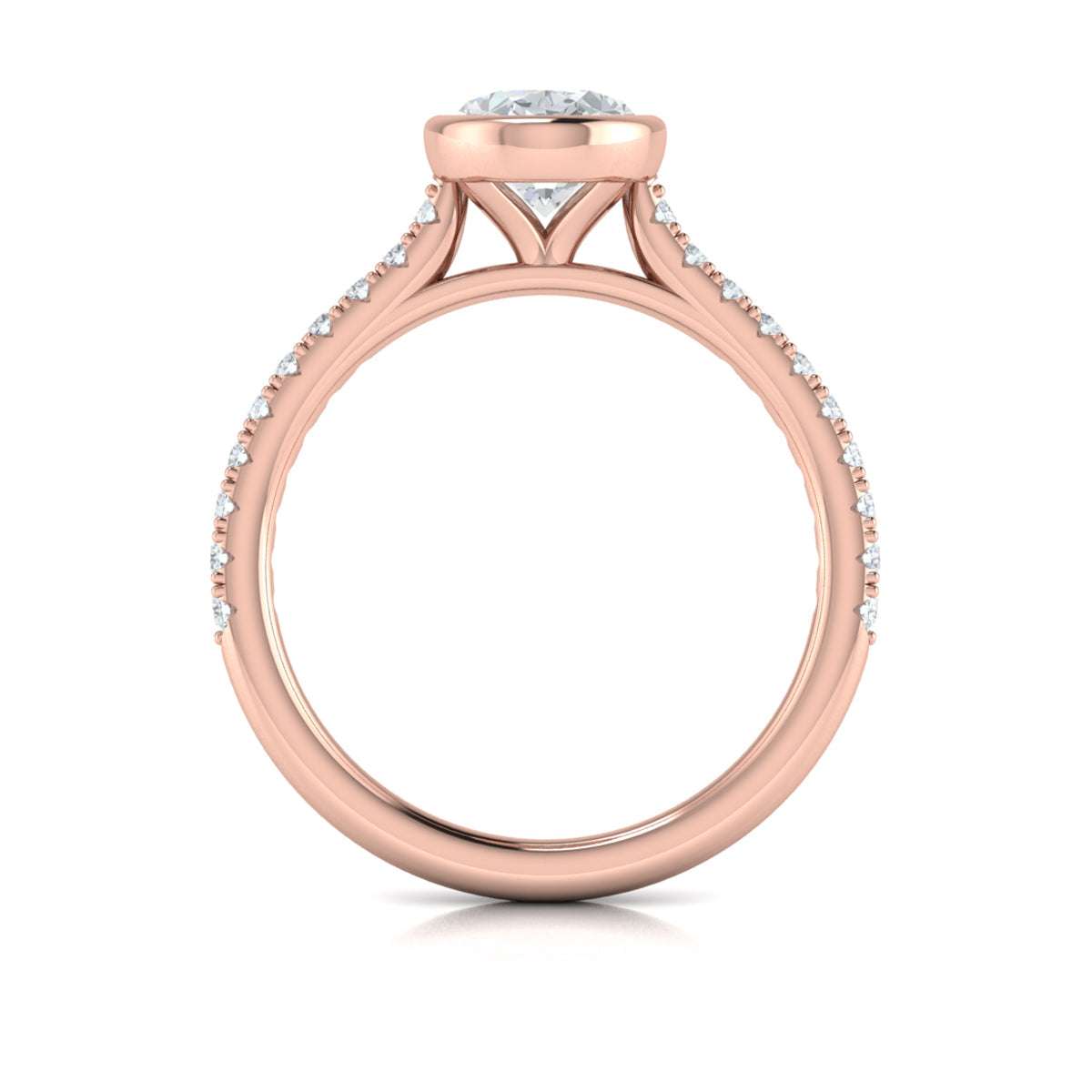 18kt Rose Gold Oval Diamond Bezel Engagement Ring