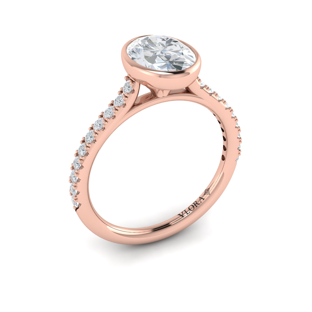 18kt Rose Gold Oval Diamond Bezel Engagement Ring