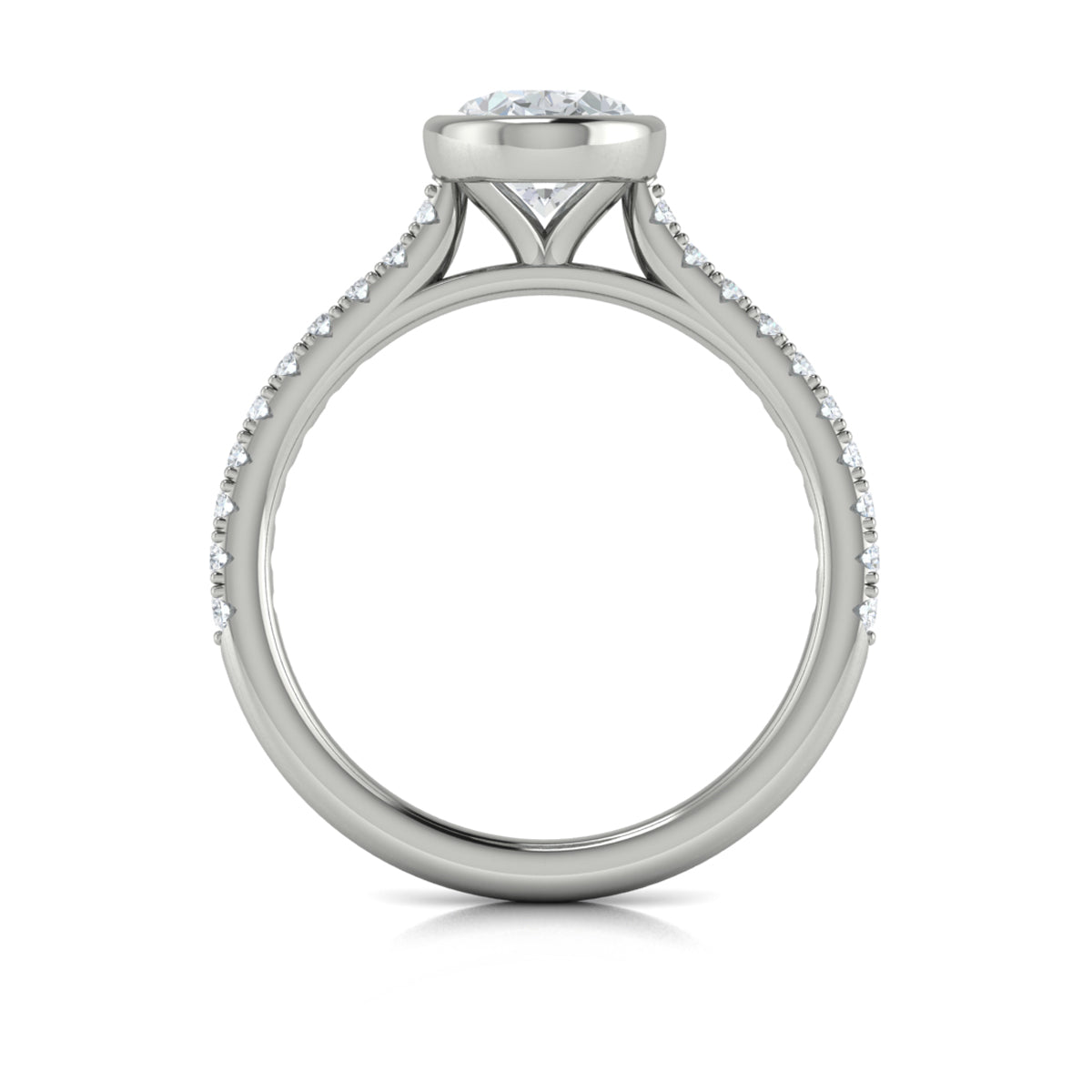 14K White Gold Oval Diamond Bezel Engagement Ring