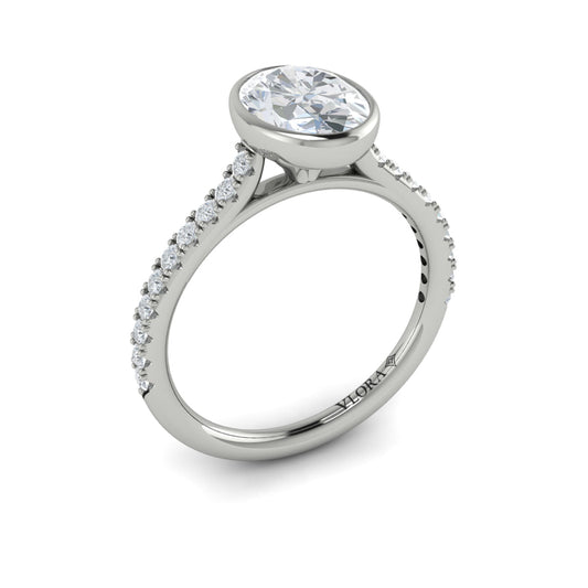 14K White Gold Oval Diamond Bezel Engagement Ring