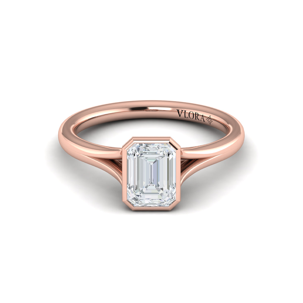 14kt Rose Gold Emerald Cut Bezel Engagement Ring