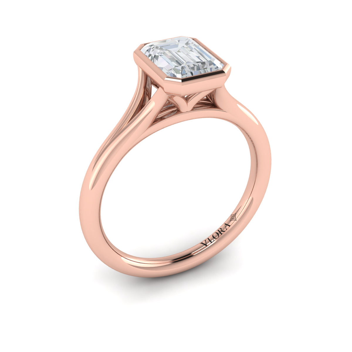 14kt Rose Gold Emerald Cut Bezel Engagement Ring
