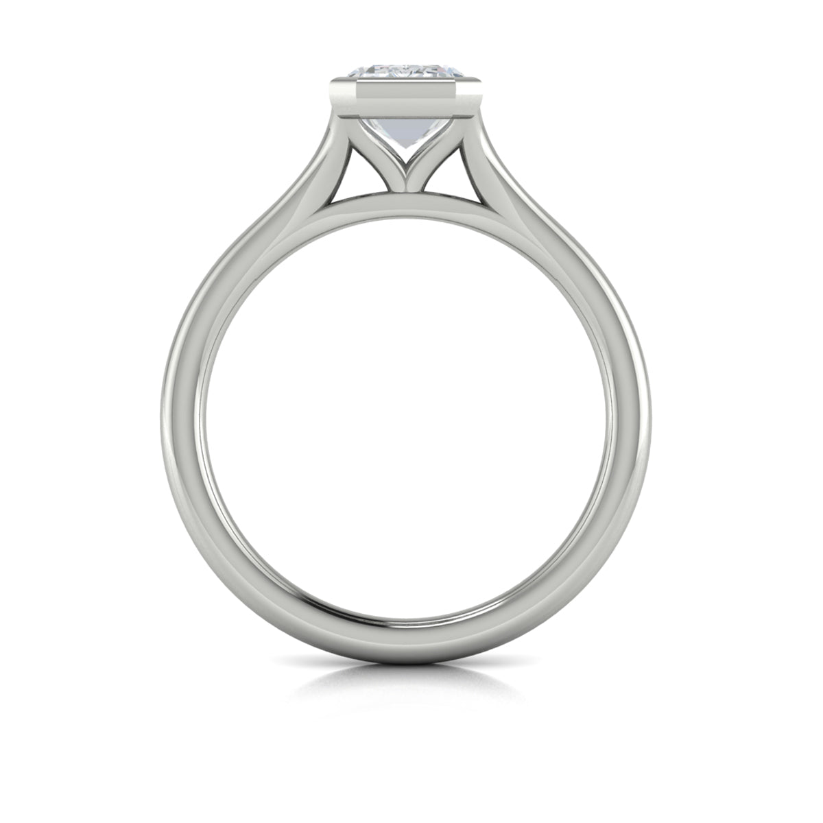 14K White Gold Emerald Cut Bezel Engagement Ring