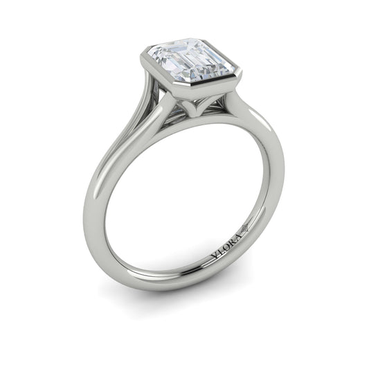 14K White Gold Emerald Cut Bezel Engagement Ring