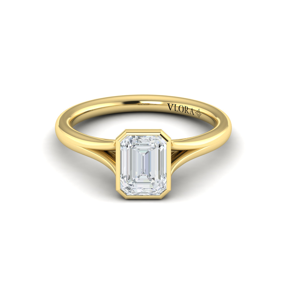 18kt Yellow Gold Emerald Cut Bezel Engagement Ring