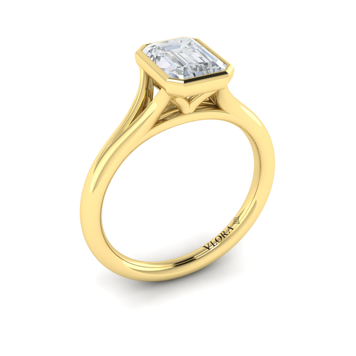 18kt Yellow Gold Emerald Cut Bezel Engagement Ring