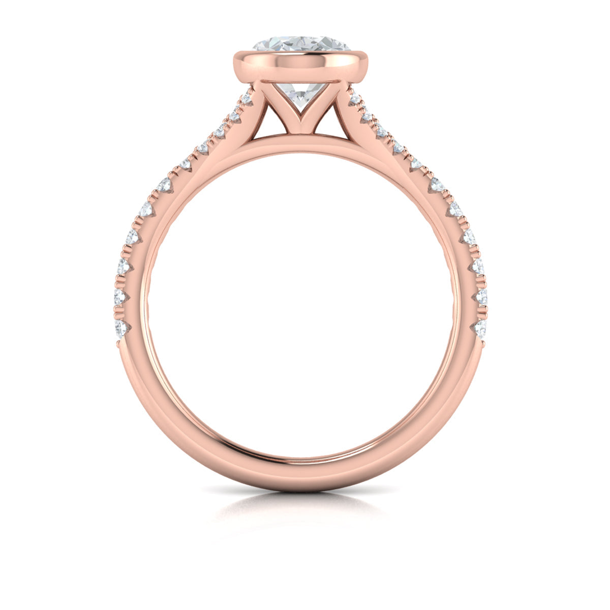 18kt Rose Gold Oval Diamond Bezel Engagement Ring
